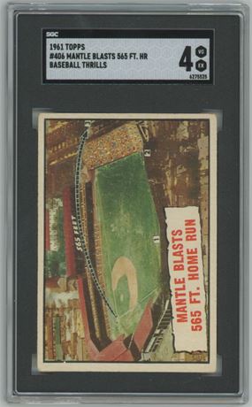 1961 Topps #406 Baseball Thrills Mantle Blasts 565 Foot HR SGC 4 VGEX