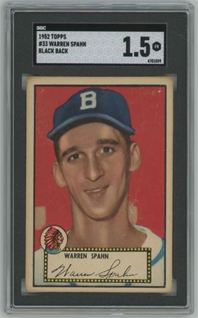 1952 Topps #33 Warren Spahn Black Back SGC 1.5 FAIR