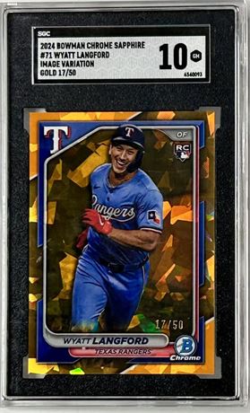 2024 Bowman Chrome Sapphire #71 Wyatt Langford RC Gold 17/50 SGC 10