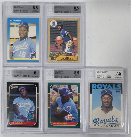 1986-87 BGS Graded Bo Jackson RC Lot (5) NMMT+ Avg