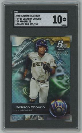 2023 Bowman Platinum Aqua Ice Jackson Chourio RC REF 155/250 SGC 10 GEM MINT