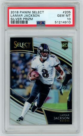 2018 Panini Select #205 Lamar Jackson RC Silver Prizm PSA 10 GEM MINT