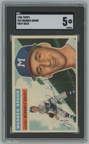 1956 Topps #10 Warren Spahn Gray Back SGC 5 EX
