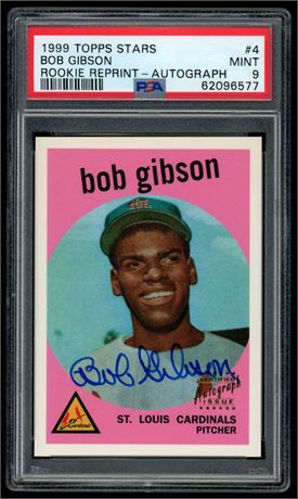 1999 Topps Stars #4 Bob Gibson Rookie Reprint Autograph PSA 9 MINT