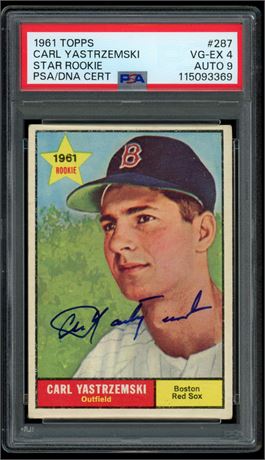 1961 Topps #287 Carl Yastrzemski Signed PSA 4 Auto 9