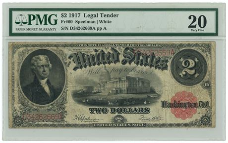 1917 Fr#60 $2 Speelman/White Legal Tender PMG 20 Very Fine