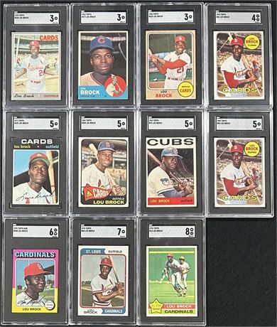 1963-76 Lou Brock SGC Graded Lot (11)