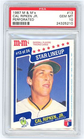 1987 M&M's #13 Cal Ripken Jr Perforated PSA 10 GEM MINT Pop 13