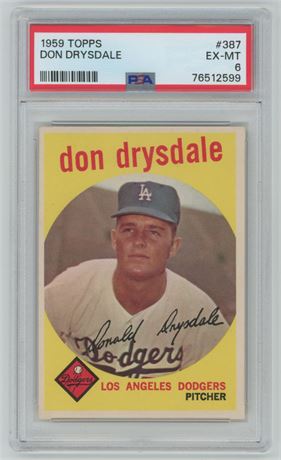 1959 Topps #387 Don Drysdale PSA 6 EXMT