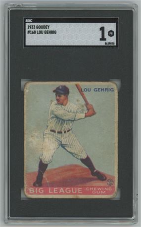 1933 Goudey #160 Lou Gehrig RC SGC 1 POOR