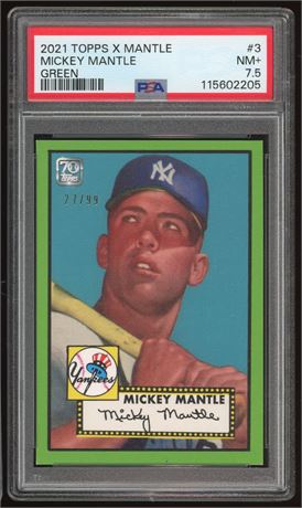 2021 Topps X Mantle #3 Mickey Mantle Green 27/99 PSA 7.5 NM+
