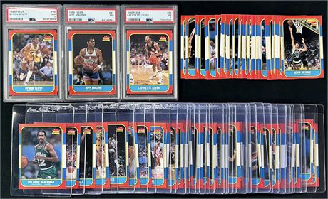 (71) 1986 Fleer Basketball Lot NEAR MINT or better with 3 graded. With M. Malone