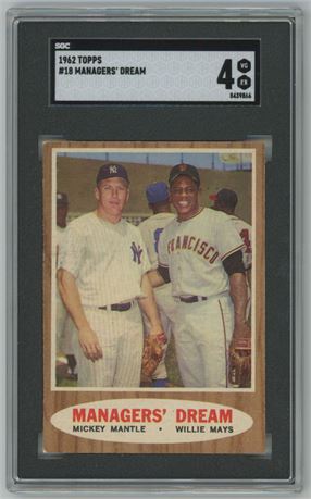 1962 Topps #18 Managers' Dream Mickey Mantle Willie Mays SGC 4 VGEX