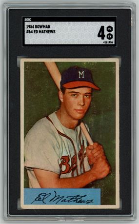 1954 Bowman #64 Eddie Mathews SGC 4 VGEX Centered