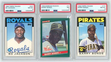 1986 PSA Graded Rookie Stars Lot (3) w/ Bo Jackson, and Barry Bonds