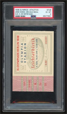 1936 Olympics-Athletics Aug 5, 200 Meter Dash Jesse Owens-3rd Gold Medal PSA 6