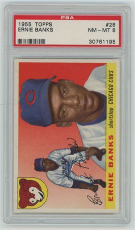 1955 Topps #28 Ernie Banks PSA 8 NMMT Sharp Card!