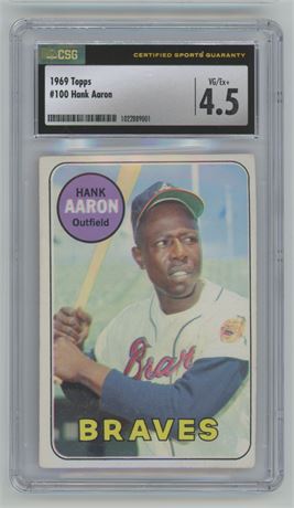 1969 Topps #100 Hank Aaron CSG 4.5 VGEX+