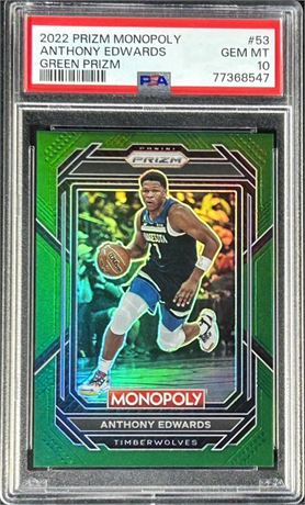 2022 Panini Prizm Monopoly #53 Anthony Edwards Green Prizm 15/24 PSA 10