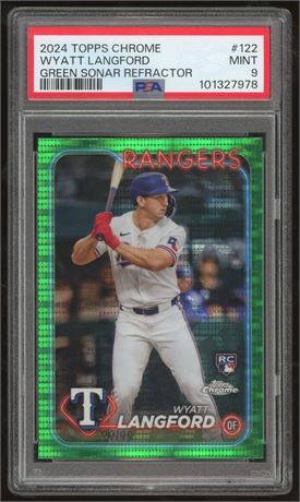 2024 Topps Chrome #122 Wyatt Langford RC Green Sonar Refractor 99/99 PSA 9 MINT