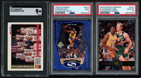 1992-1998 Hoops/Skybox/UD Basketball PSA/SGC 9-10 Lot (3) w/ Kobe/Bird/Magic