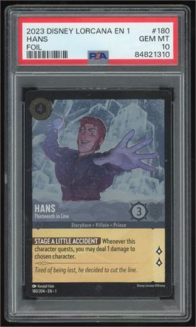 2023 Disney Lorcana EN 1 #180 Hans Foil PSA 10 GEM MINT