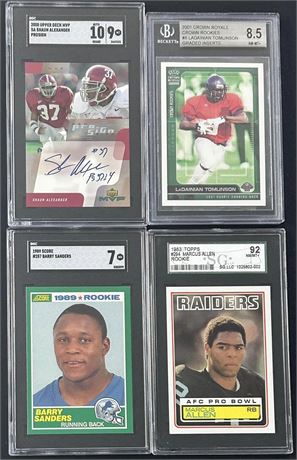 (4) Graded Star/HOF Rookie RB Lot w/ Barry Sanders Score RC