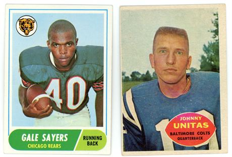 1960-1968 Topps Football HOF Lot (2) w/ Unitas (VGEX) and Sayers (EX)