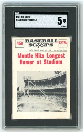 1961 Nu-Card #450 Mickey Mantle SGC 5 EX