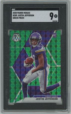 2020 Panini Mosaic #209 Justin Jefferson RC Green Prizm SGC 9 MINT