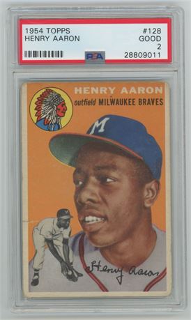 1954 Topps #128 Hank Aaron RC PSA 2 GOOD
