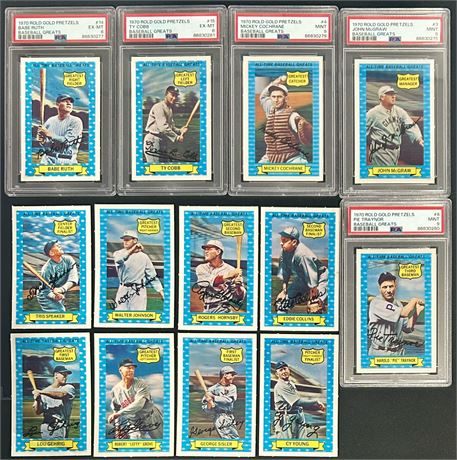 1970 Rold Gold Pretzels All-Time Greats Near Set (13/15) Mostly High Grade