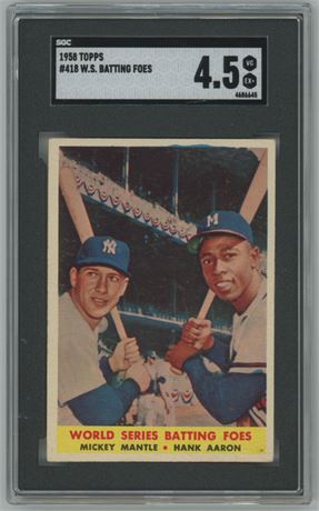 1958 Topps #418 World Series batting Foes Mantle/Aaron SGC 4.5 VGEX+