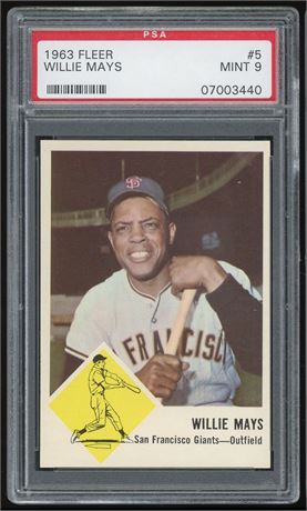 1963 Fleer #5 Willie Mays PSA 9 MINT, Only 2 Higher
