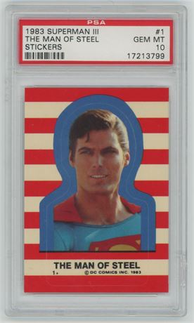 1983 Superman III #1 The Man Of Steel Sticker PSA 10 GEM MINT Pop 5