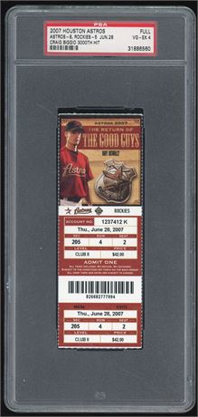 2007 Houston Astros FULL Ticket Craig Biggio's 3,000th Hit PSA 4 VGEX