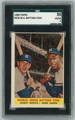 1958 Topps #418 Mickey Mantle & Hank Aaron WS Batting Foes SGC 4 VGEX