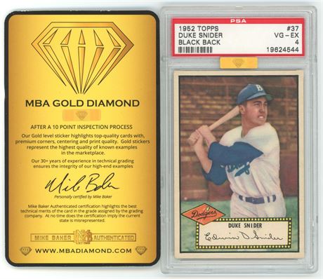 1952 Topps #37 Duke Snider Black Back MBA Gold Diamond PSA 4 VGEX