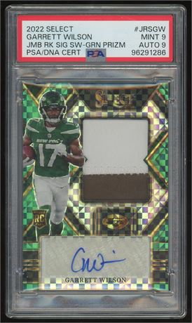 2022 Panini Select Garrett Wilson RC Green Prizm 3/5 PSA 9 Auto 9