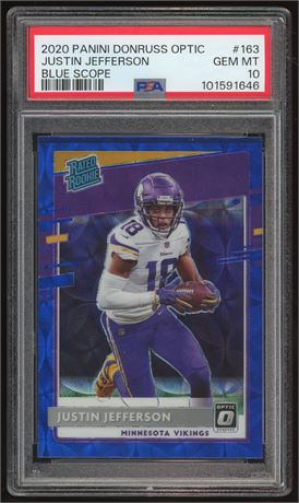 2020 Donruss Optic #163 Justin Jefferson Rated Rookie Blue Scope PSA 10 GEM MINT