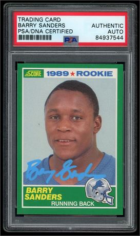 1989 Score #257 Barry Sanders RC Auto PSA Authentic Light Blue Ink