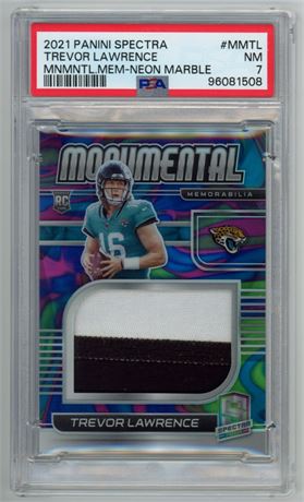 2021 Panini Spectra Trevor Lawrence RC Patch 2/4 Neon Marble PSA 7 NM