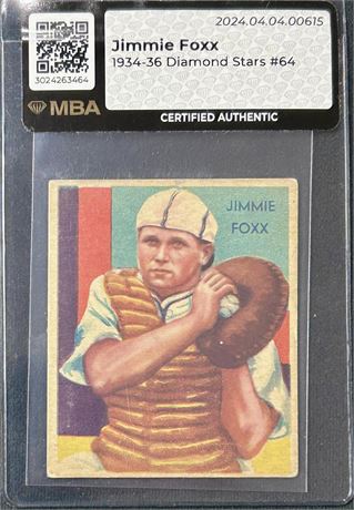 1934-36 Diamond Stars #64 Jimmie Foxx MBA Authentic