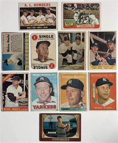 1955-68 Mickey Mantle Lot (11) Low Grade