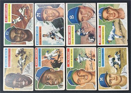 1956 Topps Hall of Fame Lot (8) Aaron, Mays, Koufax, LOW GRADE - VG (READ)