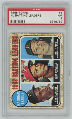 1968 Topps #1 N.L. Batting Leaders Roberto Clemente PSA 7 NM