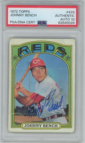 1972 Topps #433 Johnny Bench PSA Authentic / Auto 10