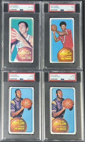 1970 Topps Basketball PSA Graded Lot (4) w/ Bradley, Unseld, and Baylor