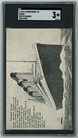 1912 Circa Tichnor Bros PC Titanic Text in Corner 1500 Lives SGC 3 VG