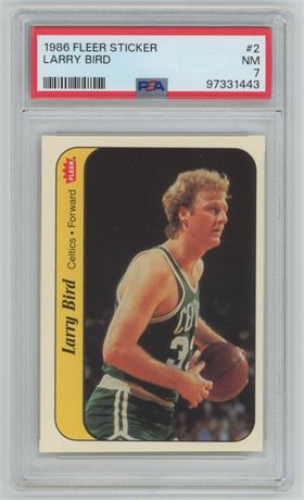 1986 Fleer Stickers #2 Larry Bird PSA 7 NM
